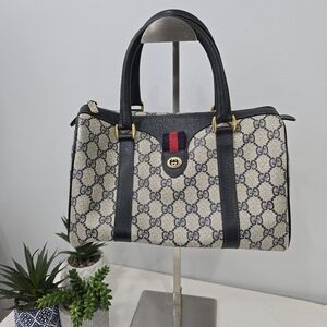 GUCCI - Vintage GG Sherry Line Boston Bag in Rare Navy Blue, PVC & Leather​